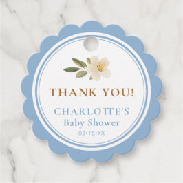 Floral Carriage Thank You Tag | Blue Baby Shower Gåvor Etiketter