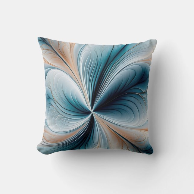 Floral Cascade - Soft Teal and Gold Abstract Flow Kudde (Framsida)