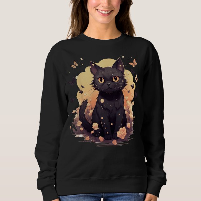 Floral Cat Butterflies Aesthetic Girls Women Graph T Shirt (Framsida)