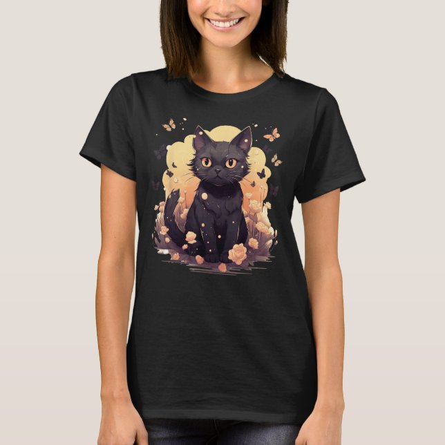 Floral Cat Butterflies Aesthetic Girls Women Graph T Shirt (Framsida)