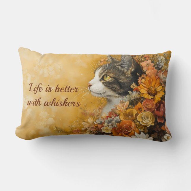 Floral Cat & Custom Quote Lumbarkudde (Framsida)