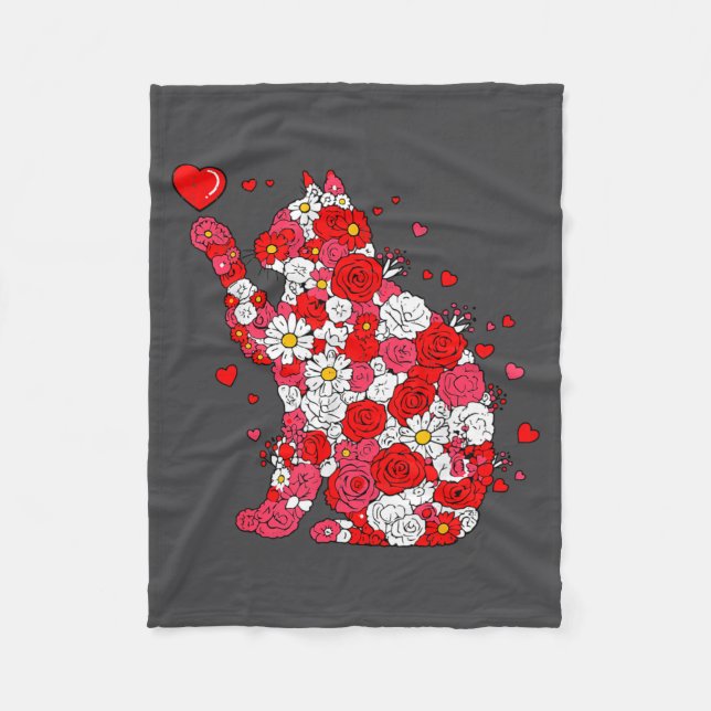 Floral Cat Heart Valentines Day Meow Kitty Kitten  Fleecefilt (Framsidan)