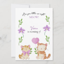 Floral Cat Kids Birthday Party Inbjudningar