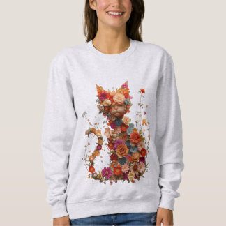 Floral Cat Sweatshirt | Cozy Aesthetic Cat Lover T Shirt