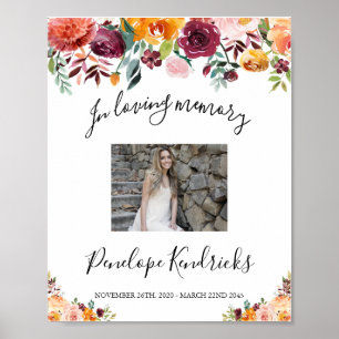 Floral Celebration Of Life Sign, Photo Sign Poster