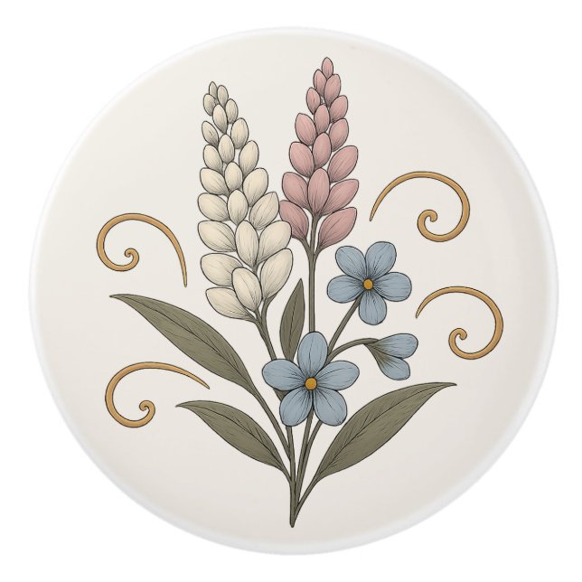 Floral Ceramic Door Handle pink blue Knopp (Framsidan)