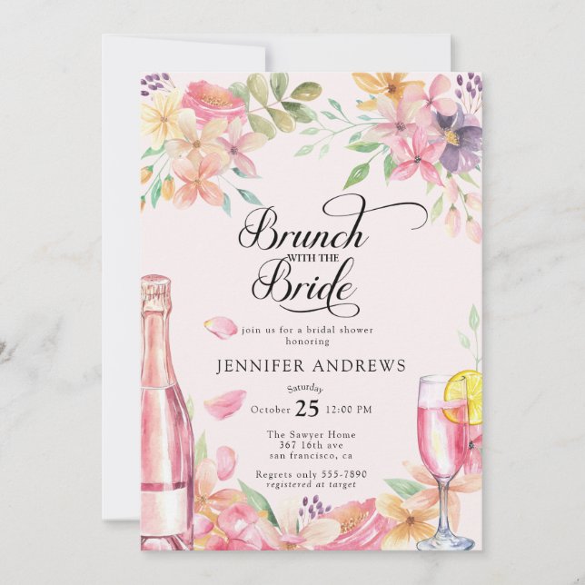  Floral Champagne | Bridal Shower Brunch Inbjudningar (Framsida)