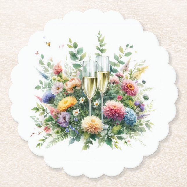 Floral Champagne Garden Coasters Underlägg Papper (Framsida)