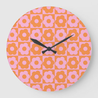 Floral Checker Pink Orange Stor Klocka