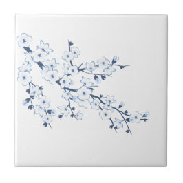 Floral Cherry Blossom Blue White Kakelplatta