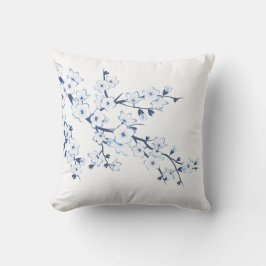 Floral Cherry Blossoms Blue White Kudde