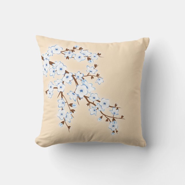Floral Cherry Blossoms Blue White Kudde (Framsida)