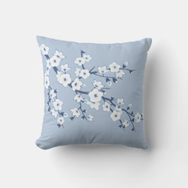 Floral Cherry Blossoms Blue White Kudde