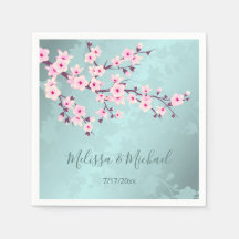 Floral Cherry Blossoms Pink Turquoise Wedding