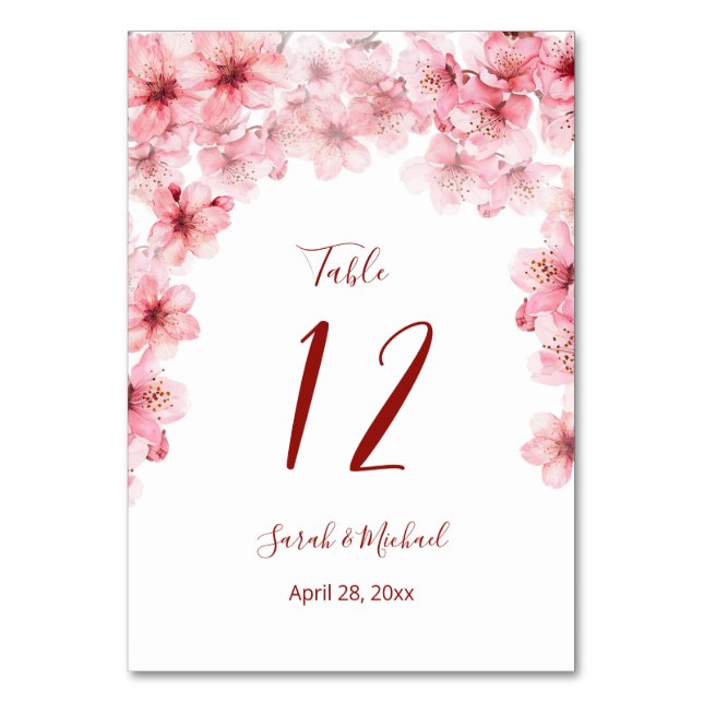 Floral Cherry Blossoms Pink White Wedding   Bordsnummer (Framsidan)