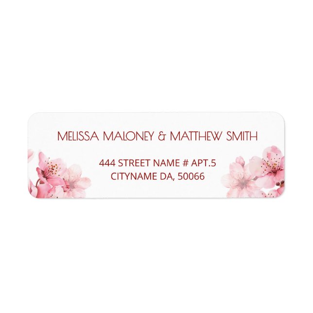 Floral Cherry Blossoms Pink White |  Wedding Returadress Etikett (Framsidan)