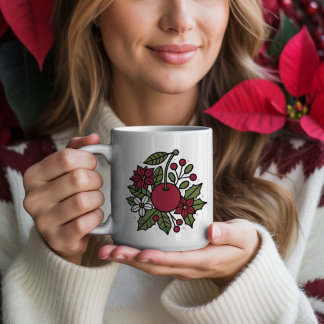 Floral cherry with poinsettia festive botanical kaffemugg