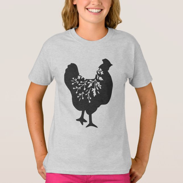 floral  chicken silhouette chickens t shirt (Framsida)