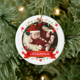 Floral Christmas Baby's First Christmas Photo Julgransprydnad Keramik