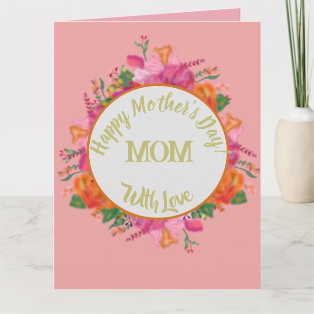 Floral Circle Banner Mother's Day Pink Kort (Framsida)