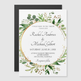Floral Circle Green Gold Magnetisk Inbjudningskort