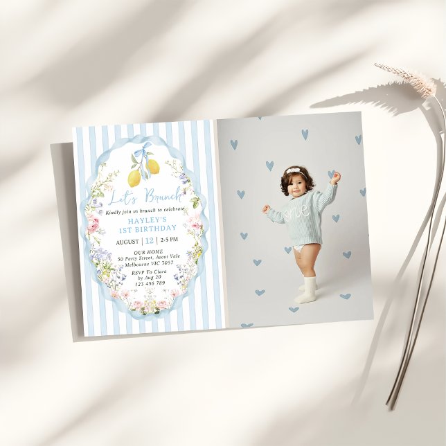 Floral Citrus Lemon Birthday Invitations Tilläggskort (Skapare uppladdad)