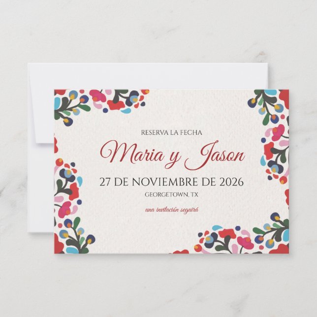 Floral Colorful Botanical Flowers Spanish Wedding Spara Datumet (Framsida)