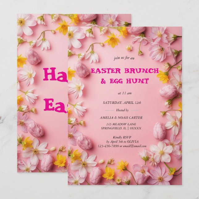 Floral Colorful Easter BRUNCH & HUNT Inbjudningar (Fram/baksida)