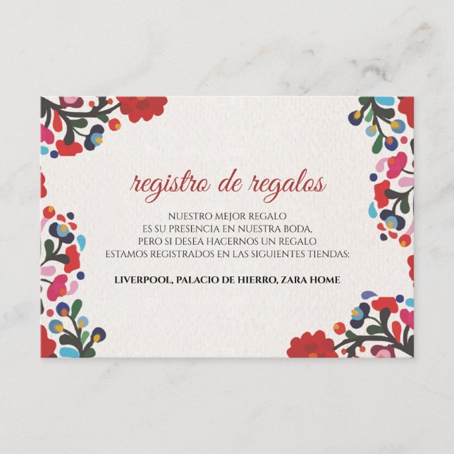 Floral Colorful Spanish Wedding Tilläggskort (Framsida)