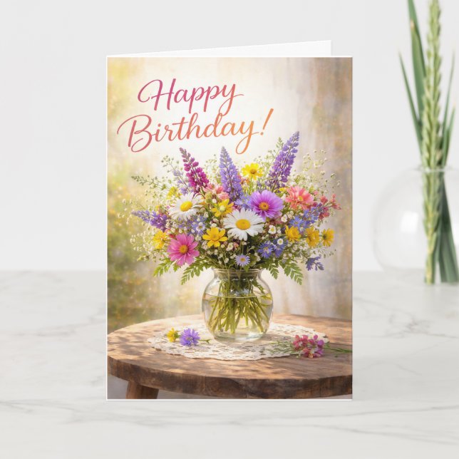 Floral Colorful Wildflowers Birthday Kort (Framsida)