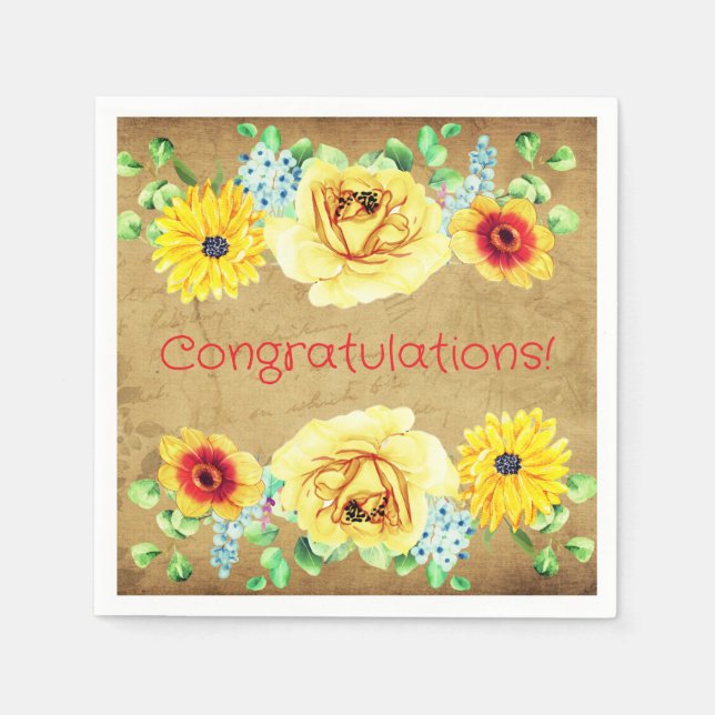 Floral Congratulations Paper Party Napkins Pappersservett (Framsidan)