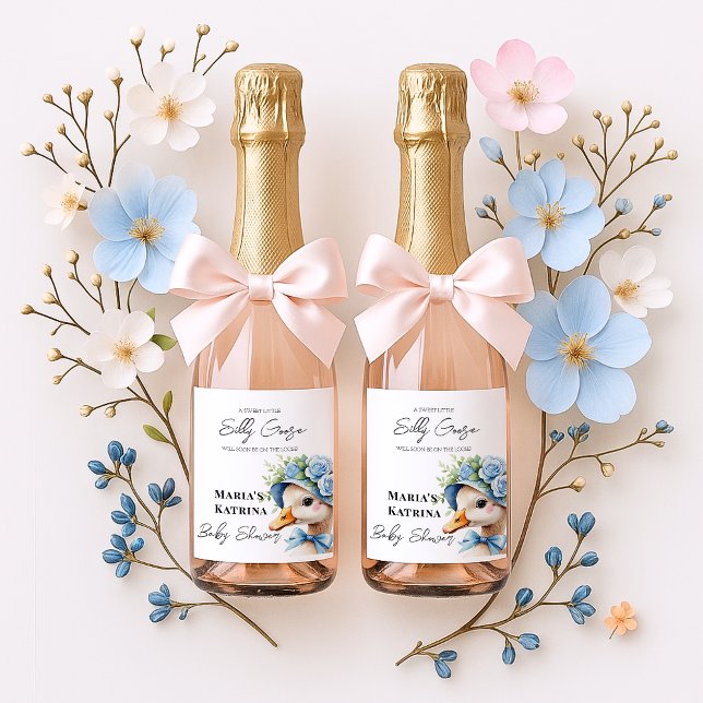 Floral Coquette Bow  Silly Goose Boy Baby shower Vinflaska Etikett (Skapare uppladdad)