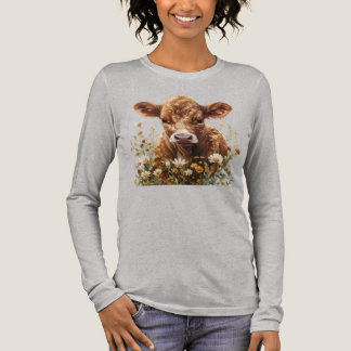 Floral cottagecore highland baby cow  t shirt