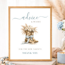 Floral Cowboy Boots & Bows Boy Baby Shower Advice Poster
