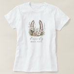 Floral Cowgirl Bride Posse Floral Horseshoe T Shirt<br><div class="desc">Round up your bride posse in style with this watercolor cowgirl boots tee—perfect for western-themed bachelorette weekends, rustic ranch getaways, or country-chic celebrations. Featuring soft floral horseshoe, and a custom script name, it’s made for brides and their friends who bring the boots and the beauty. Coordinate the crew and make...</div>