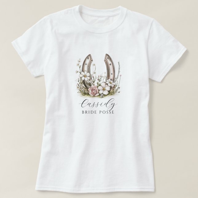 Floral Cowgirl Bride Posse Floral Horseshoe T Shirt (Design framsida)