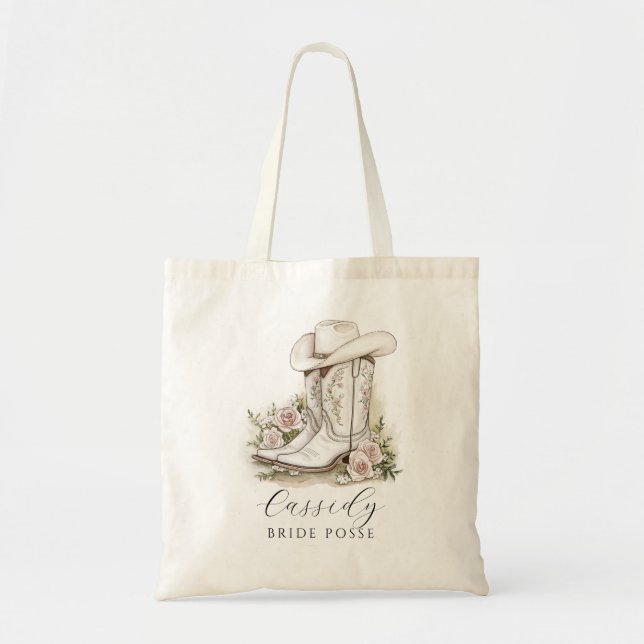 Floral Cowgirl Hat Boots Bride Posse  Tygkasse (Framsidan)