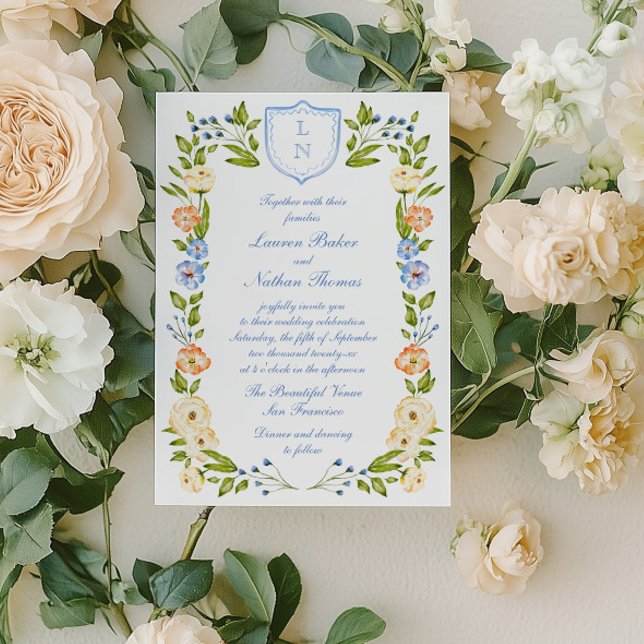 Floral Crest Frame Wedding Invitation Inbjudningar (Skapare uppladdad)