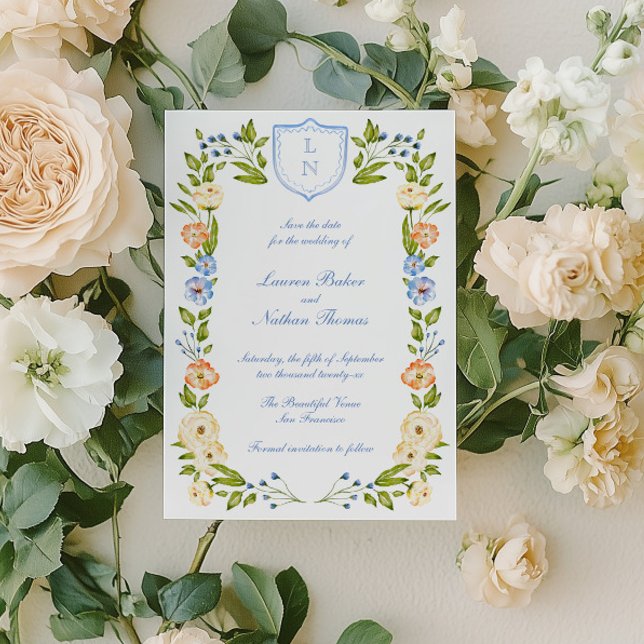 Floral Crest Frame Wedding Spara Datumet (Skapare uppladdad)