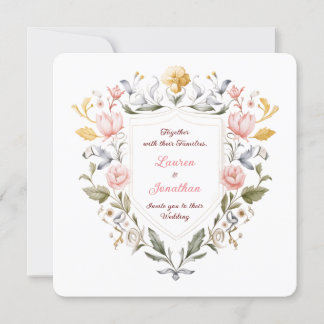 Floral Crest Wedding Elegant Botanical Watercolor Inbjudningar