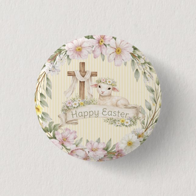 Floral Cross and Lamb | Happy Easter Knapp (Framsida)