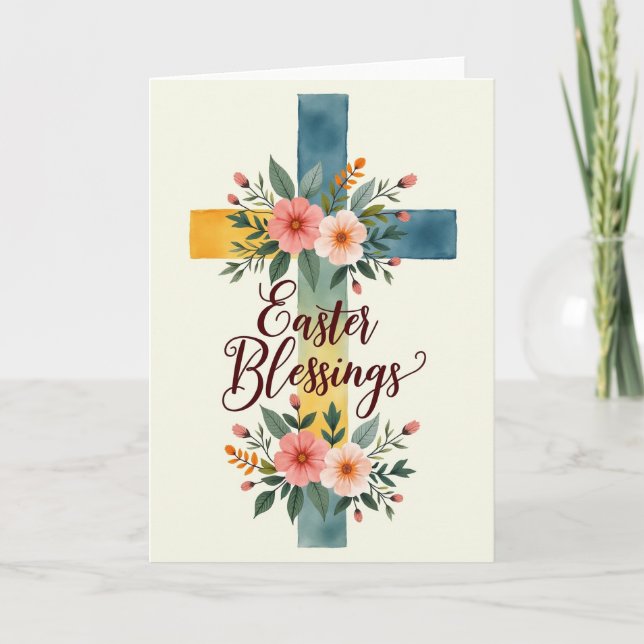 Floral Cross Blessings Card Kort (Framsida)