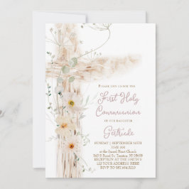 floral cross First Holy Communion Inbjudningar