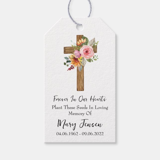Floral Cross Memorial Funeral Seed Packet  Presentetikett (Framsidan)