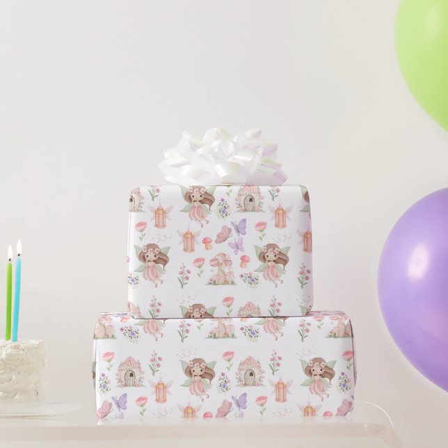 Floral Cute Fairy Birthday Party Wrapping Paper Presentpapper (Festgåvor)