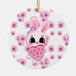 Floral cute pink rabbit easter julgransprydnad keramik