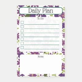 Floral Daily Planning Checklist Notepad Post-it Block