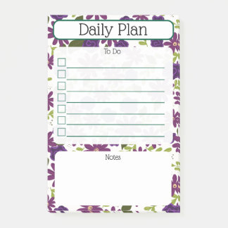 Floral Daily Planning Checklist Notepad Post-it Block