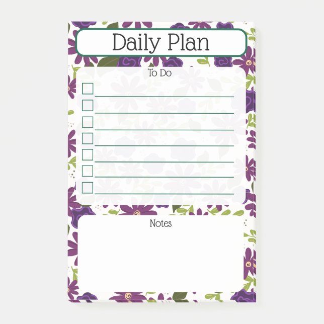 Floral Daily Planning Checklist Notepad Post-it Block (Framsida)