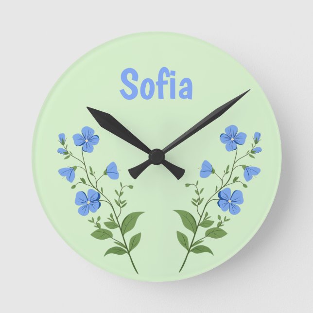 Floral daisy modern personalized cute elegant blue rund klocka (Framsida)